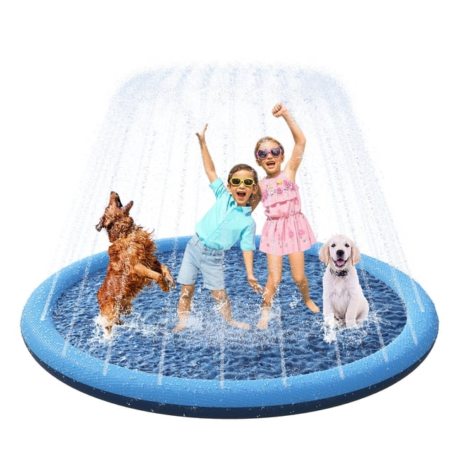 YAUNGEL Splash Pad for Dogs, 67in Non-Slip Splash Pad 0.55mm Thickened Durable and Foldable Dog Pool Inflatable Summer Outdoor Water Play M