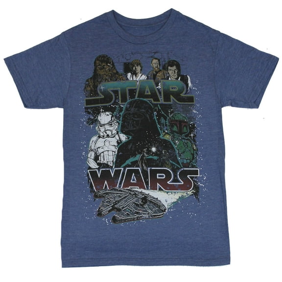 Star Wars Mens T-Shirt -  Rebel Forces Above Imperial Forces Amid Word Logo (Large)