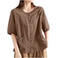 thumbnail image 1 of V Cuello Blusas para las Mujeres, de Moda Retro Bordado Cuello Redondo Cinco Cuartos de Manga para el Uso Casual, 1 of 5