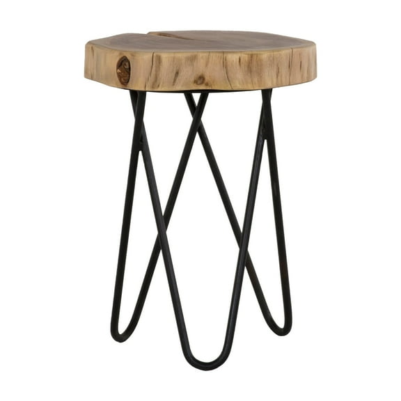 Primo Cascade 12 in. Round Acacia Wood and Metal End Table