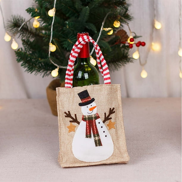 pstuiky Bolsa de regalo pequeña con adornos navideños, bolsa para la víspera de Navidad, bolsa para dulces, bolsa de regalo navideña de lino con asa.