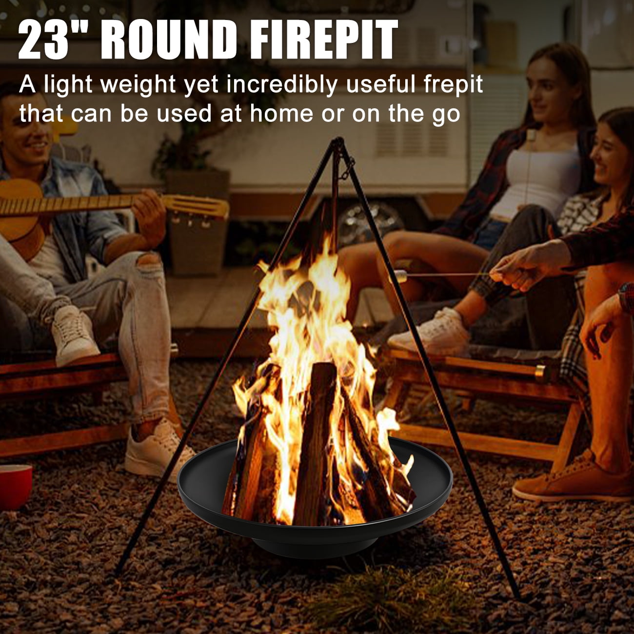 Linsen-outdoors Wood Burning Fire Pit for Picnic Bonfire Patio Outside Backyard Party BBQ
