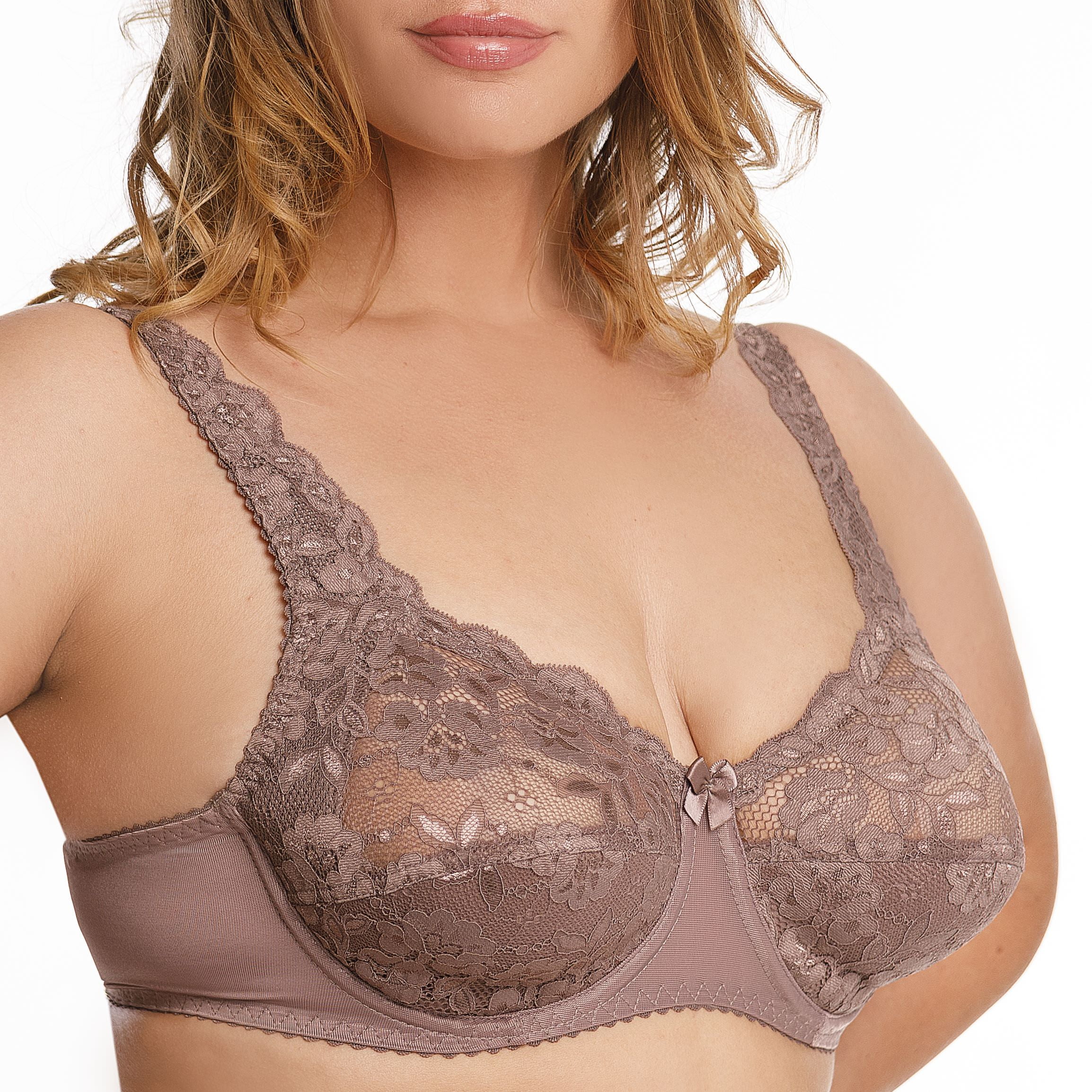Plus Size Underwire Bra Full Coverage Minimizer Wide Straps Support Panels Non-Padded Lace Cups 34 36 38 40 42 44 / B C D E F G H ( 42D, Cocoa)