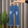 thumbnail image 6 of RUTAYY Girls Pearl Bow Embroidered Jeans Wide Leg Flare Denim Pants With Elastic Waist For Toddler Kids Trouser Trendy Infants Pants, 6 of 6