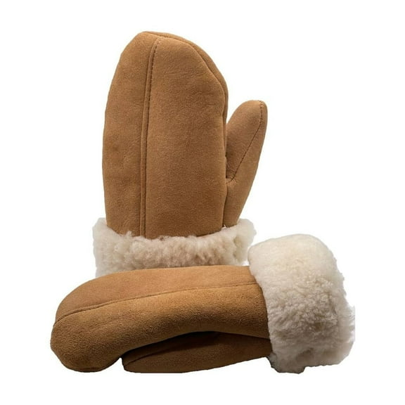 Men's Premium Shearling Sheepskin Leather Fur Mittens (XX-Large, Tan)