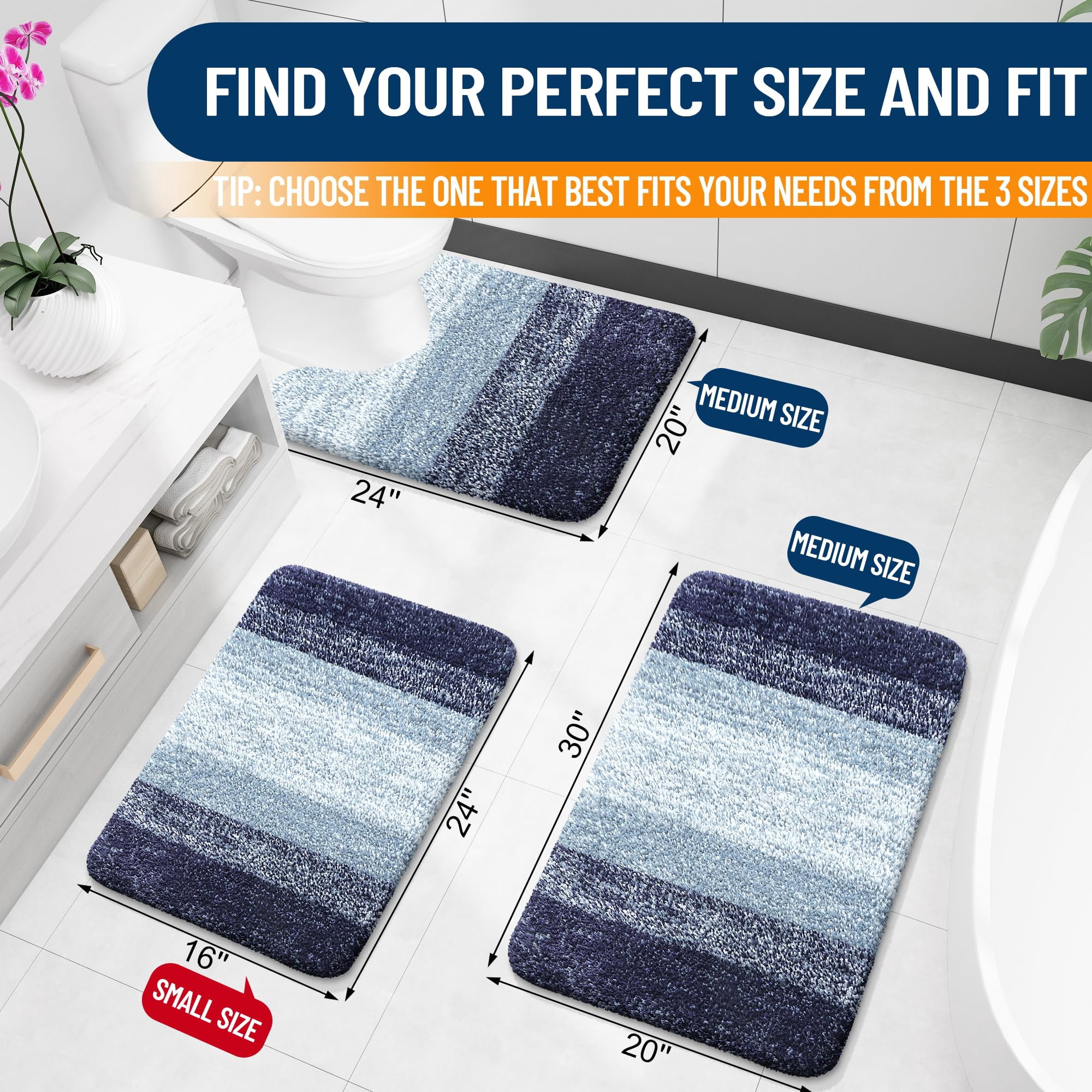 Small Bathroom Rugs Mat 24x16  Extra Soft Absorbent Microfiber Bath Rubber Backing Quick Dry Washable Mats For Floor Tub And Shower Home Decor Accessories Airy Blue