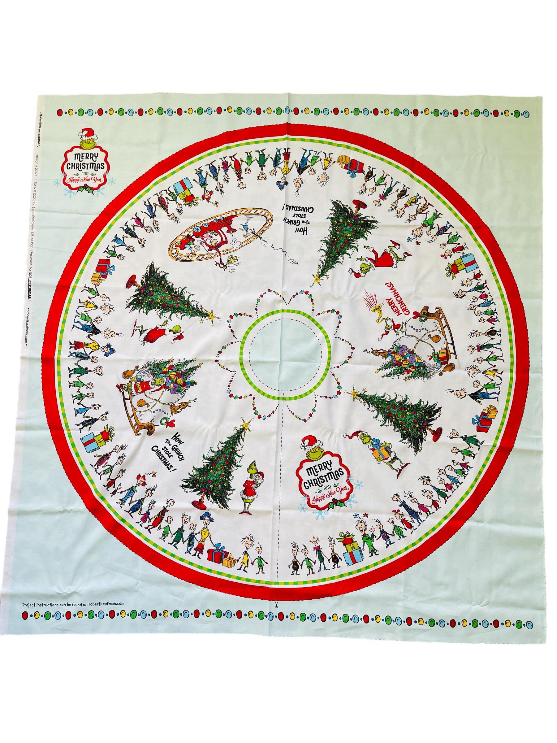 46" X 44" Panel How the Grinch Stole Christmas Tree Skirt White Cotton Fabric Panel (ADE-20277-223HOLIDAY)