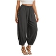 thumbnail image 2 of Cagogo Womens Cotton Linen Harem Pants Elastic Waist Flowy Casual Loose Ankle Trousers with Pockets Summer Beach Travel Yoga Lounge Fashion, Dark Gray 2XL, 2 of 5