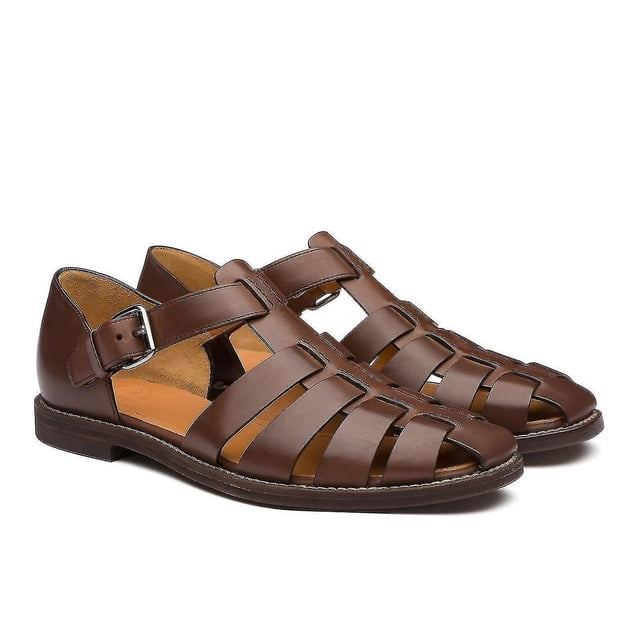 Men's Handmade Italian Leather Closed Toe Outdoor Sports Sandals
