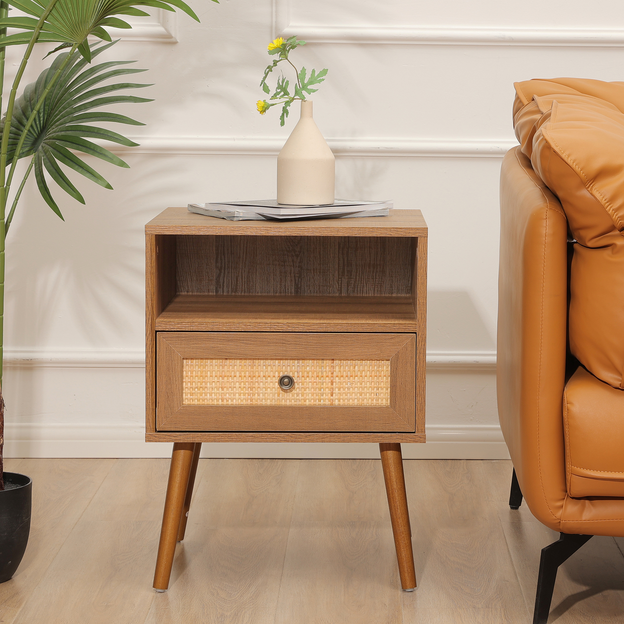 Buy Betterhood Rattan Nightstand, Wooden Bedside Table End Table for