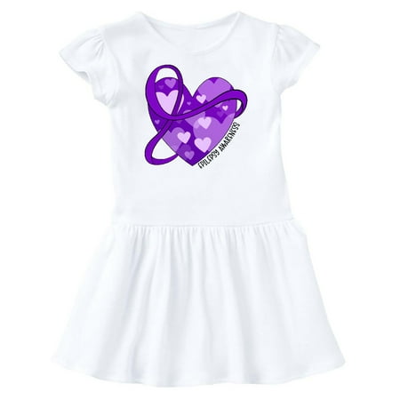 

Inktastic Epilepsy Awareness Purple Ribbon Around Heart Gift Toddler Girl Dress