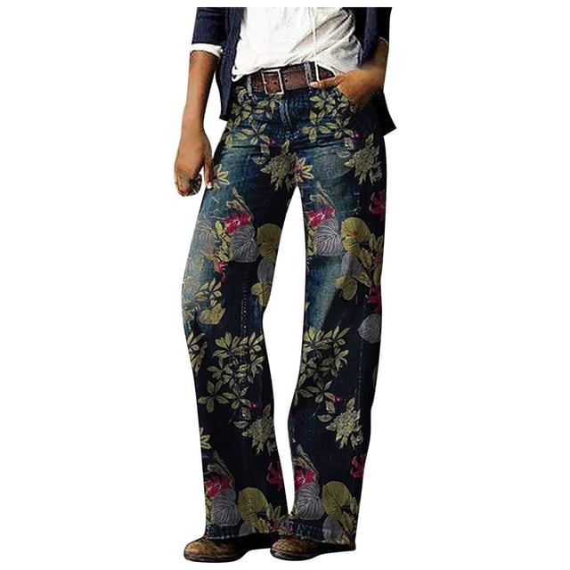 Pantalons pour Femmes Décontractés Mode Confortable Jeans Droits Imprimés Pantalons Décontractés