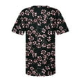 thumbnail image 5 of Dazajoo Floral Print Short Sleeve Tops for Women Pleated Hide Belly Elegant Shirts Summer Casual Button V Neck Tunics,Black,S, 5 of 6
