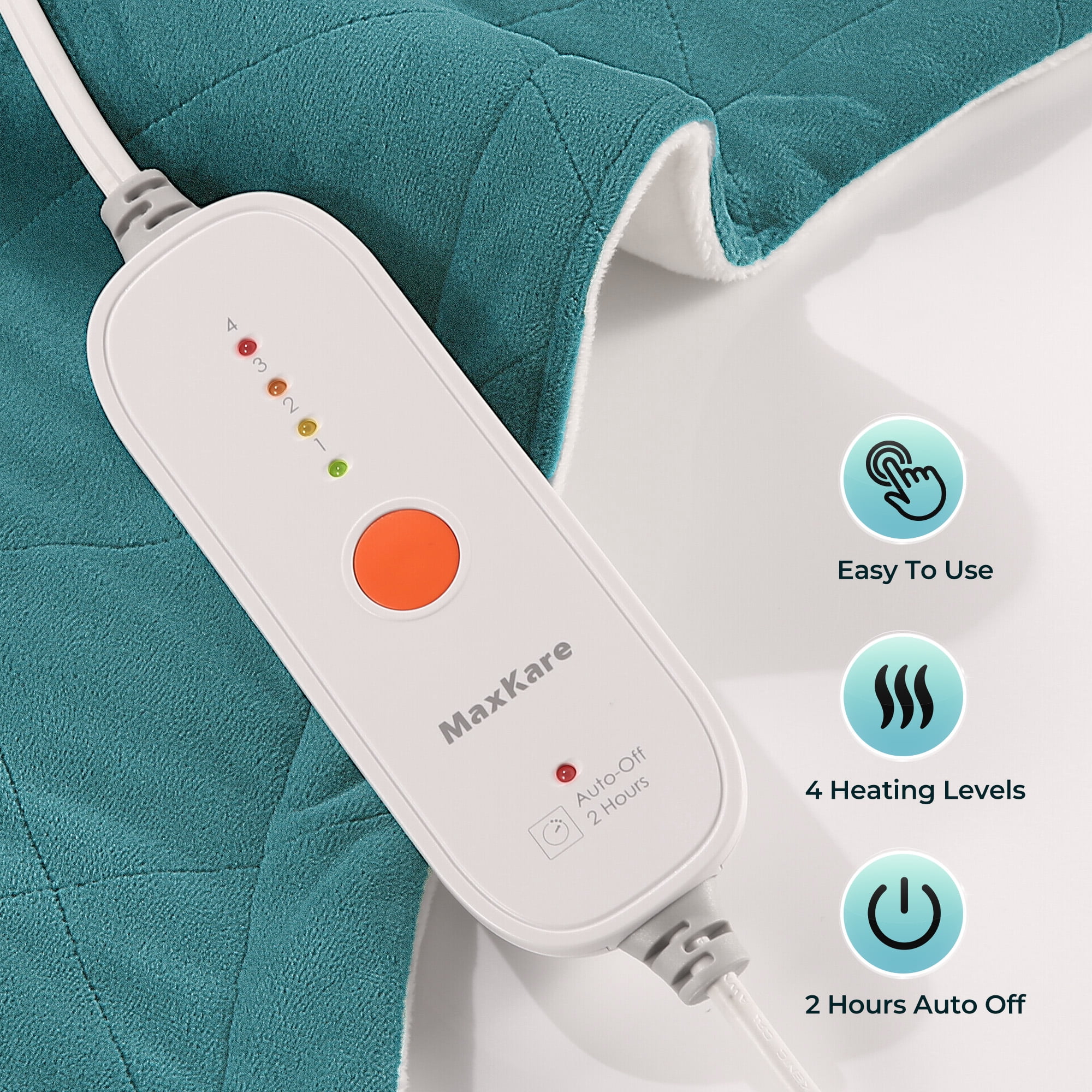 MaxKare 24"x40" Extra Large Heating Pad with 4 Heat Settings & Auto Shut-off, Eletric Heating Pad, Green & White