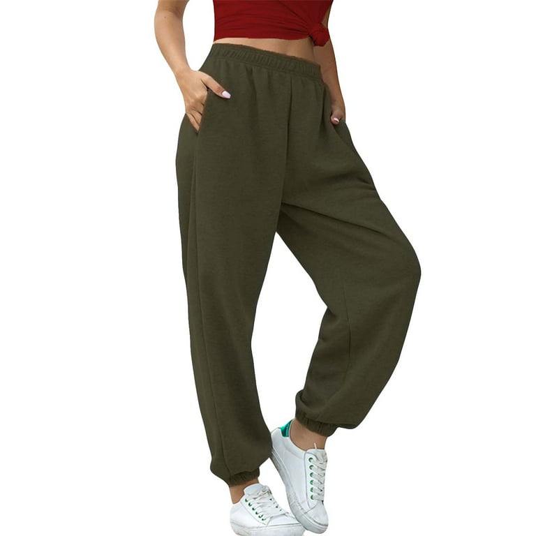  Women Sweatpants Lounge Pants 2023 Yoga Solid Color with  Pockets Trousers Gym Aesthetic Elastic Waist Pants Cute Warm Ladies Winter  Pants for Women Army Green S US : Clothing, Shoes 