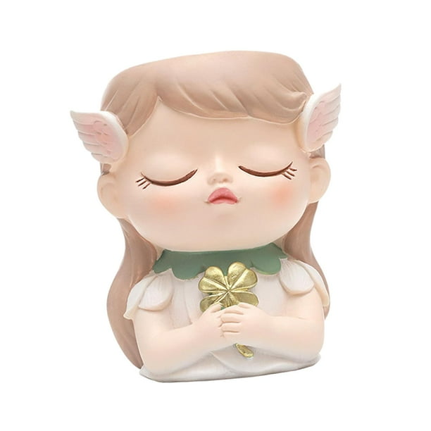 Macetero con cabeza de niña, maceta decorativa con dibujos animados, florero para cara, maceta para dormitorio, jardín, interior y exterior Estilo D