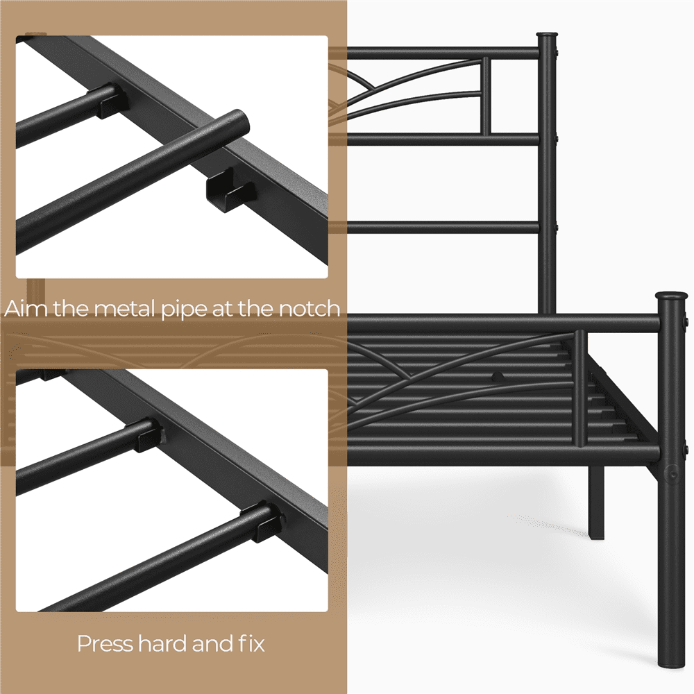 Fullfurnique Cadre de Lit Plateforme en Métal avec Tête de Lit Inspirée des Nuages, Double, Noir