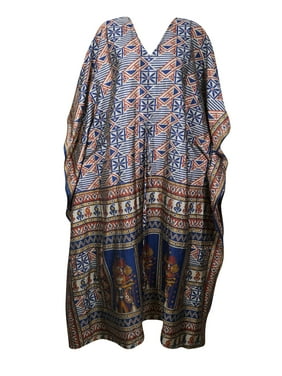 Mogul Women Maxi Caftan Dress Recycle Silk Printed Beach Cover Up Resort Wear Kaftan 2XL
