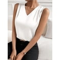 thumbnail image 4 of Xuyuer Women's Casual Fashion Solid Color V-Neck Satin Top, Chic Short Sleeve Blouse for Dinner Dates, Cocktail Parties and Spring Summer Evening Wear, 4 of 8