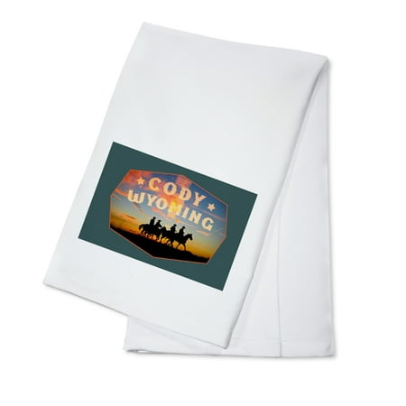 

Cody Wyoming Cowboys at Sunset Contour (100% Cotton Tea Towel Decorative Hand Towel Kitchen and Home)