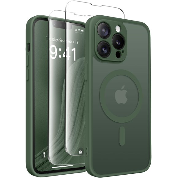 Funda CAPRARO magnética para iPhone 14 Pro, color verde oscuro