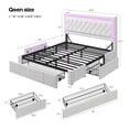 thumbnail image 3 of Afuhokles Queen Upholstered Bed Frame with 3 Large Storage Drawers, Storage Headboard with LED Lights and Charging Station, Velvet Platform Bed, White, 3 of 6