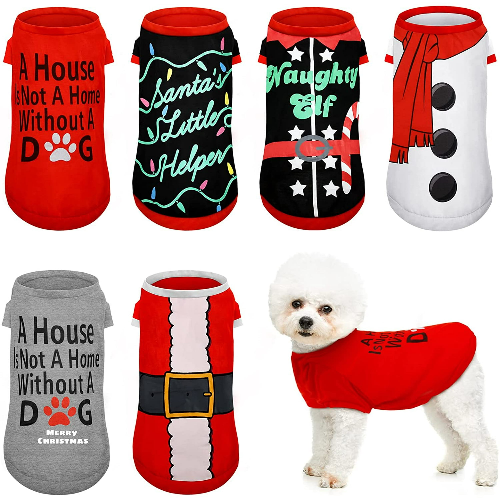 6 Pieces Dog Christmas Clothes Pet Christmas Shirt Printed Santa Snowman Puppy Costume Xmas Cute Dog Clothing Comfy Pet Apparel for Small Medium Dogs Walmart