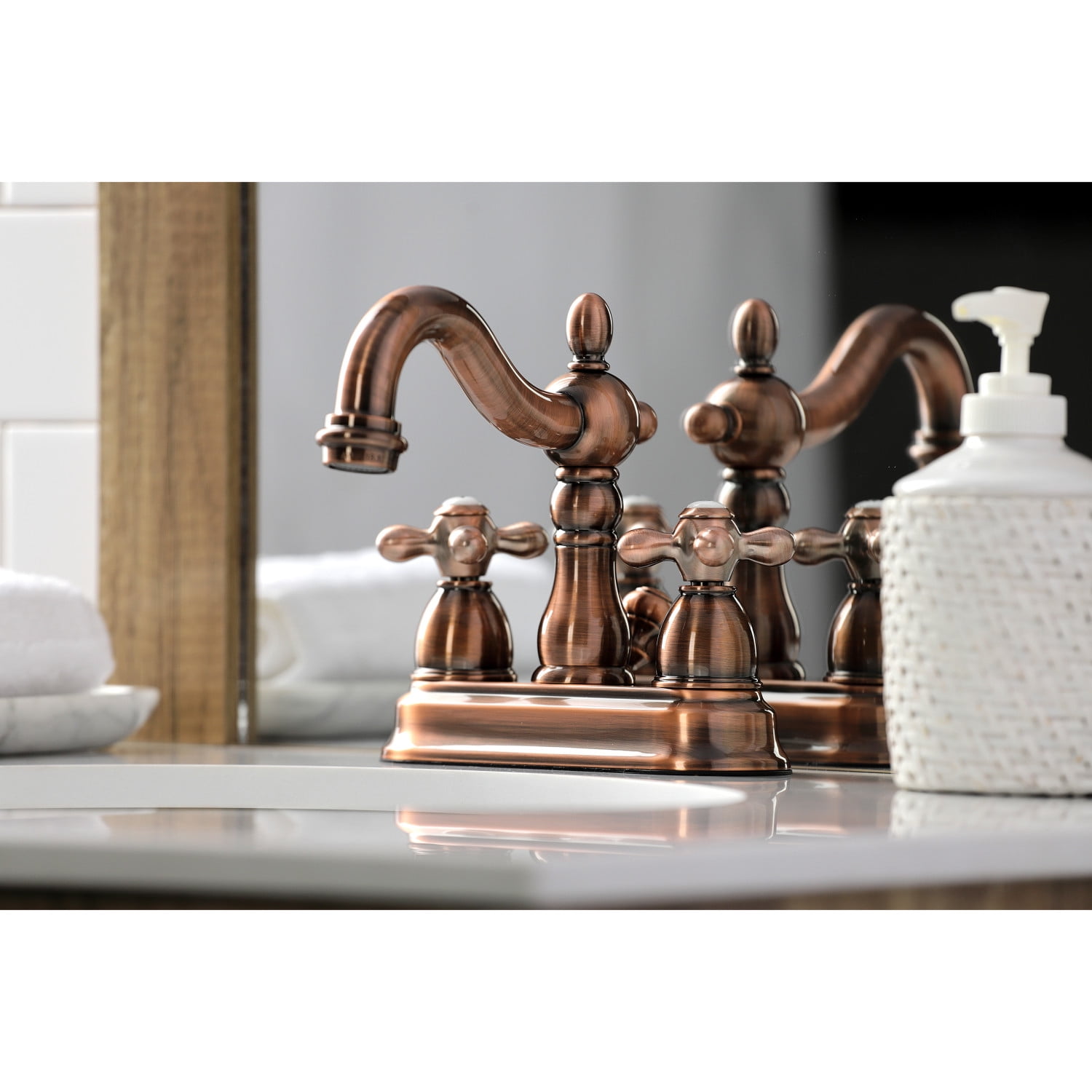 Kingston Brass KB160AXAC Heritage 4 in. Centerset Bathroom Faucet, Antique Copper