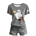 thumbnail image 4 of NMMUED T-Shirts d'Halloween pour Femmes T-Shirts à Col Rond pour Femmes T-Shirts d'Halloween Mignons pour Vêtements pour Femmes T-Shirts Graphiques pour Femmes T-Shirts Tête de Mort pour Femmes T-Shirts Citrouille pour Femmes Gris m, 4 of 4