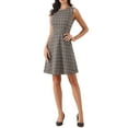 thumbnail image 2 of INSPIRE CHIC Women's Houndstooth Plaid Above Knee Sleeveless Fit and Flare Dresses L Coffee, 2 of 6