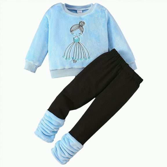 Ccpelsie Toddler Girl Clothes Fall Winter Outfits Contrast Color Long Sleeve Sweatshirt Pants Sets for Kid(Light Blue,3-4 Years)
