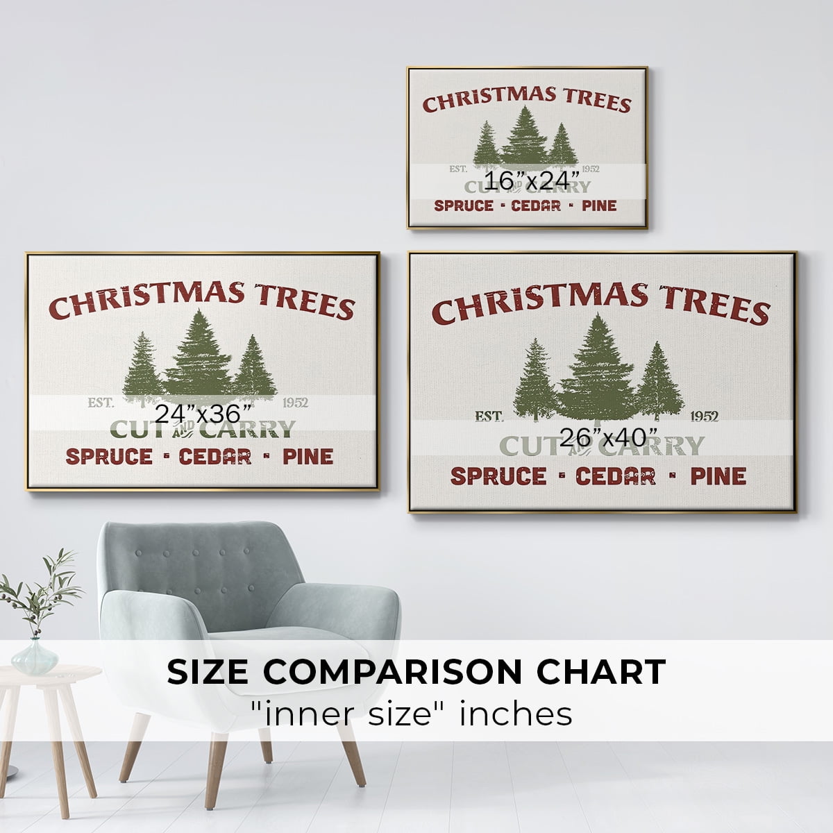 Christmas Farm Sign I - Framed Gallery Wrapped Holiday Canvas - 25 x 37 - Gold Frame
