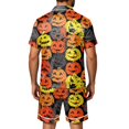 thumbnail image 5 of Leidass Mens Satin Pajama Set Halloween Print Short Sleeve Button Down Sleepwear Set with Shorts Pockets Loose Fit Loungewear Yellow XL, 5 of 5