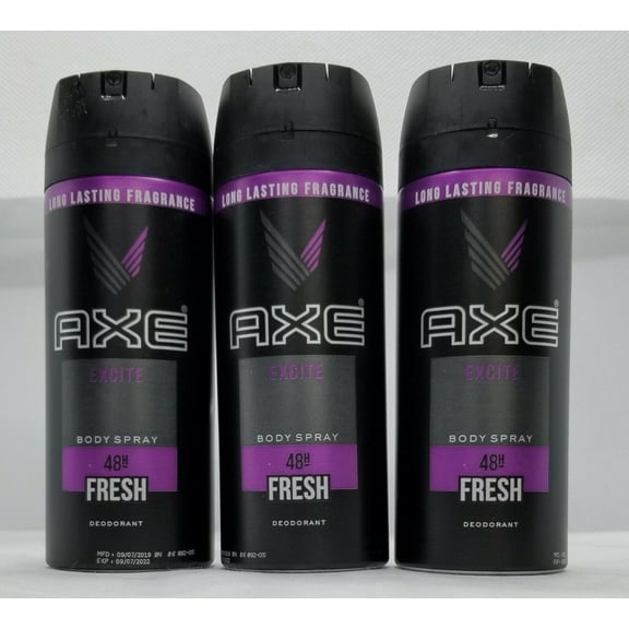 LOT OF 3-Axe Men Deodorant Body Spray "EXCITE" New Bottle 150ml