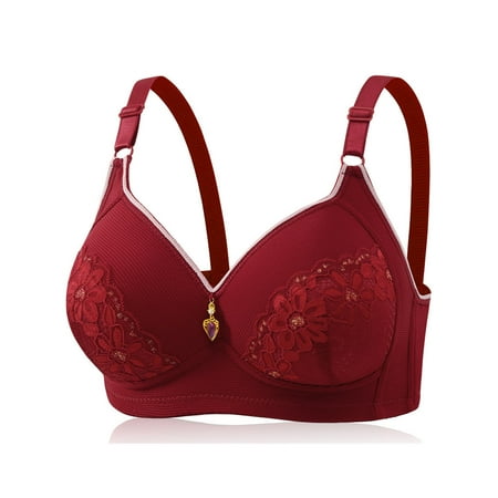 Nexjvus Bras for Women No Underwire Seamless Wirefree Soft Bra Lace Print Everyday Bra Red Size L-3XL