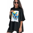 thumbnail image 3 of Plus Size Shirt for Women Black Tops for Women Short Sleeves Shirt for Women Butterflie2 T Shirt Oversized Shirt for Women S, 3 of 5