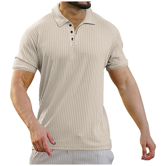 cfhntfmh Men's Muscle Shirts V Neck Slim Fit Ribbed T Shirts Short Sleeve Golf Collar Shirt Ribbed Knit Soft Casual Tee