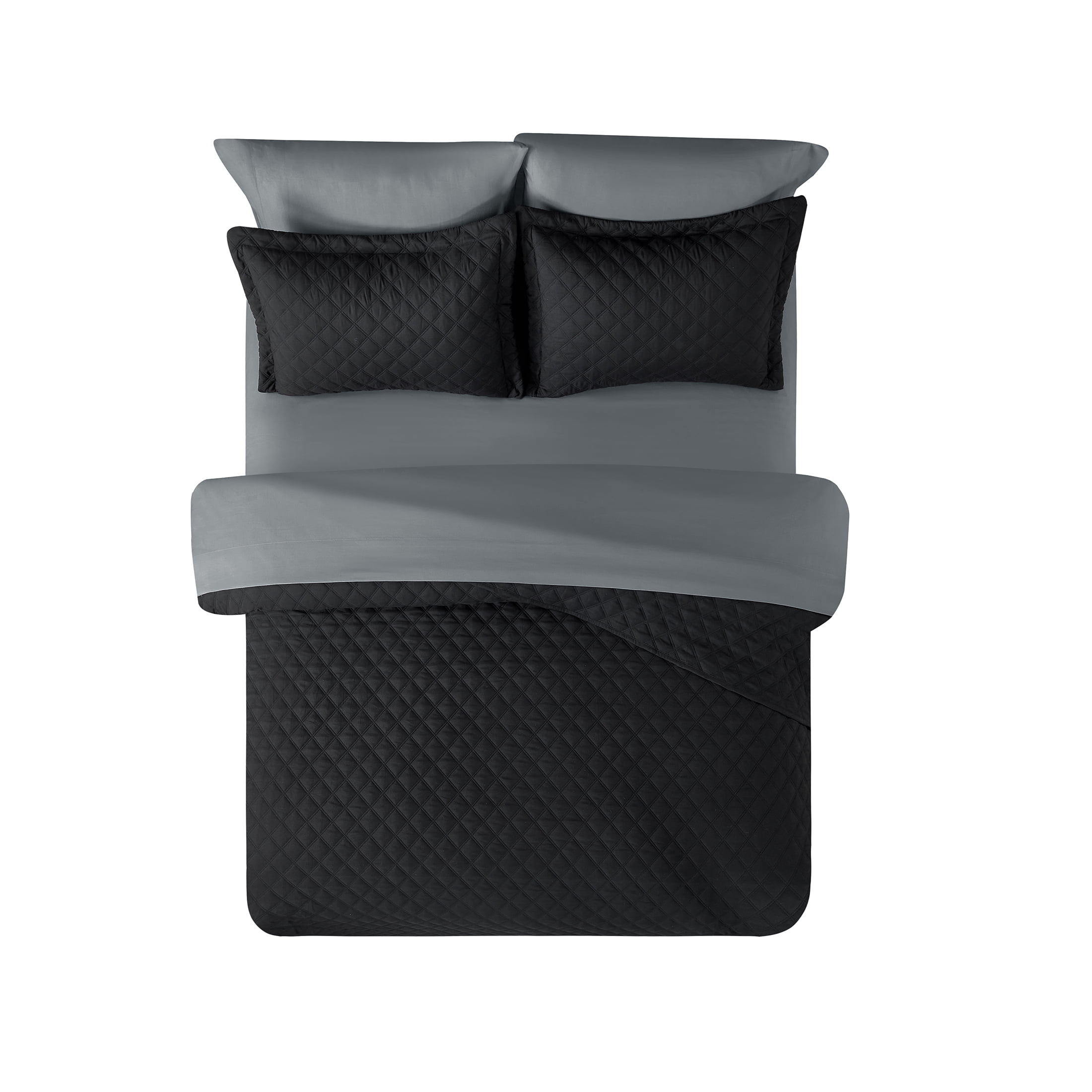 Mainstays All in One Lightweight Quilt Set and Sheet Set -7 Piece, Full, Black