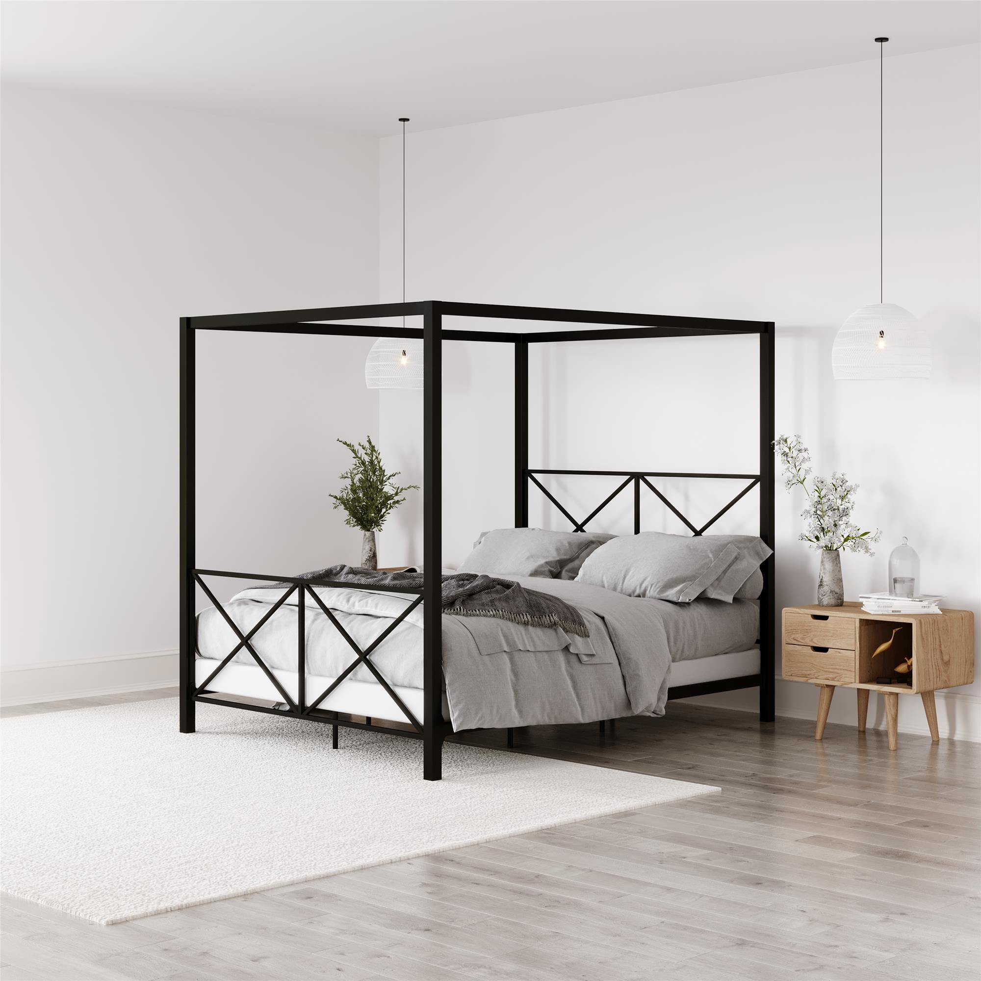 Woven Paths Metal Canopy Bed, Queen, Black
