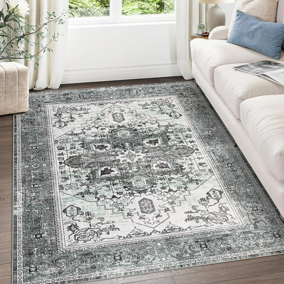 Senfot 8x10 Area Rugs,Washable Area Rugs with Non-Slip Backing, Low-Pile Vintage Large Rug for Bedroom,Living Room,Dining Room Gray