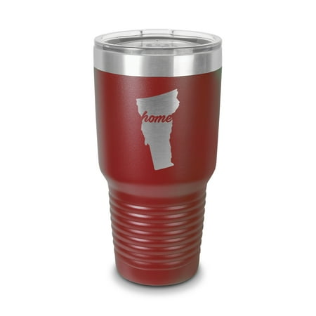 

Vermont Home Tumbler 30 oz - Laser Engraved w/ Clear Lid - Stainless Steel - Vacuum Insulated - Double Walled - Travel Mug - state shaped vt love - Maroon