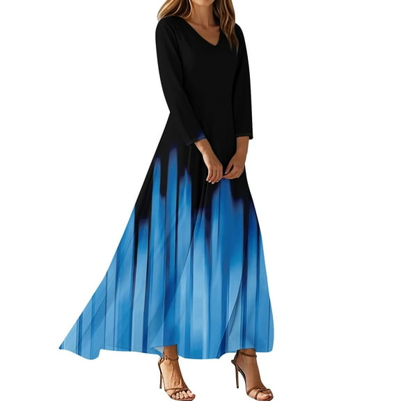 Elegant Long Dresses For Women 2025 Long Sleeve V Neck Vintage Tunic WaistedMaxi Dress Floral Printed Beach Clothes Trendy Boho Dresses