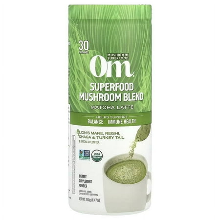 Om Mushrooms, Superfood Mushroom Blend, Matcha Latte , 8.47 oz Pack of 4