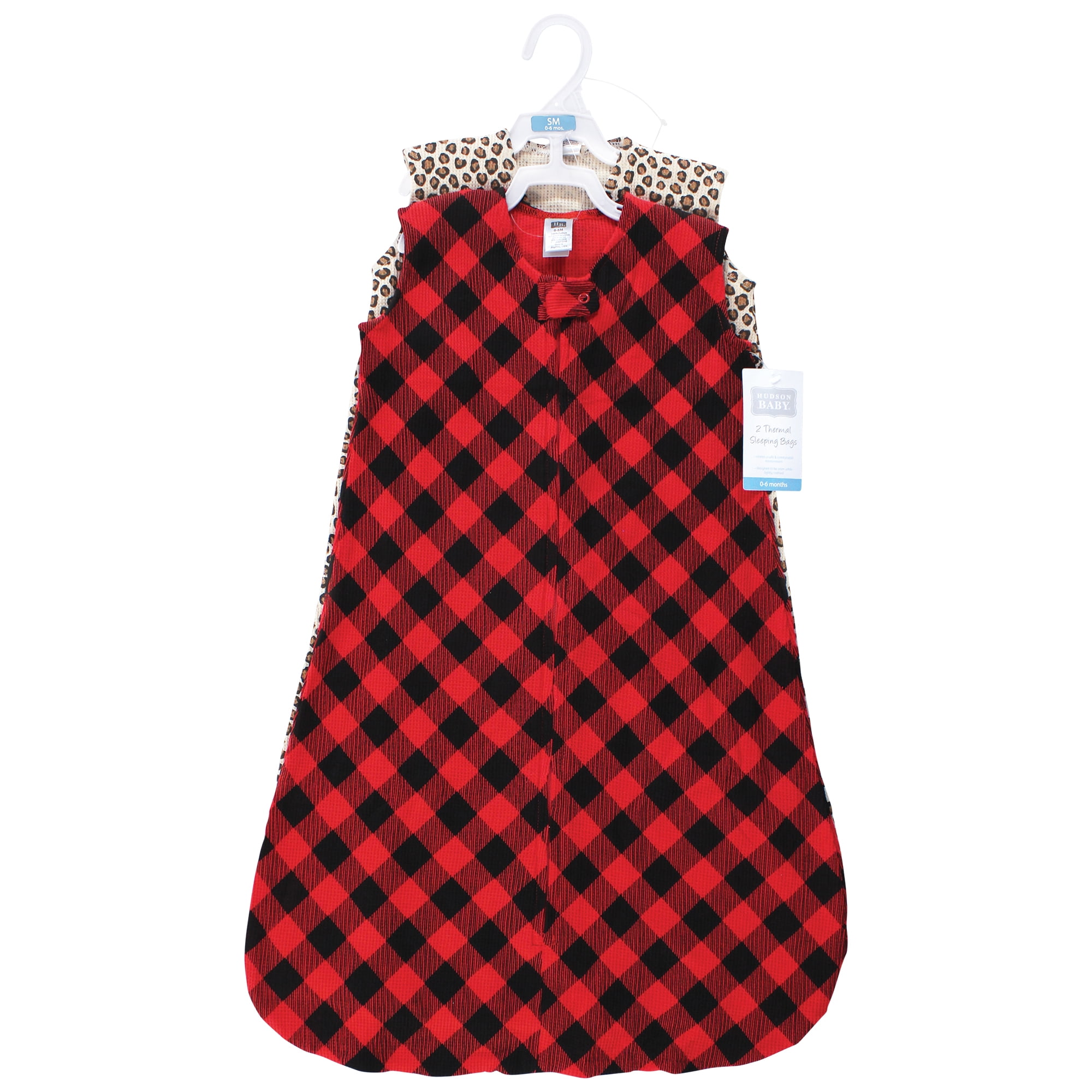 Hudson Baby Infant Girl Thermal Sleeveless Sleeping Bag 2pk, Buffalo Plaid Leopard, 6-12 Months