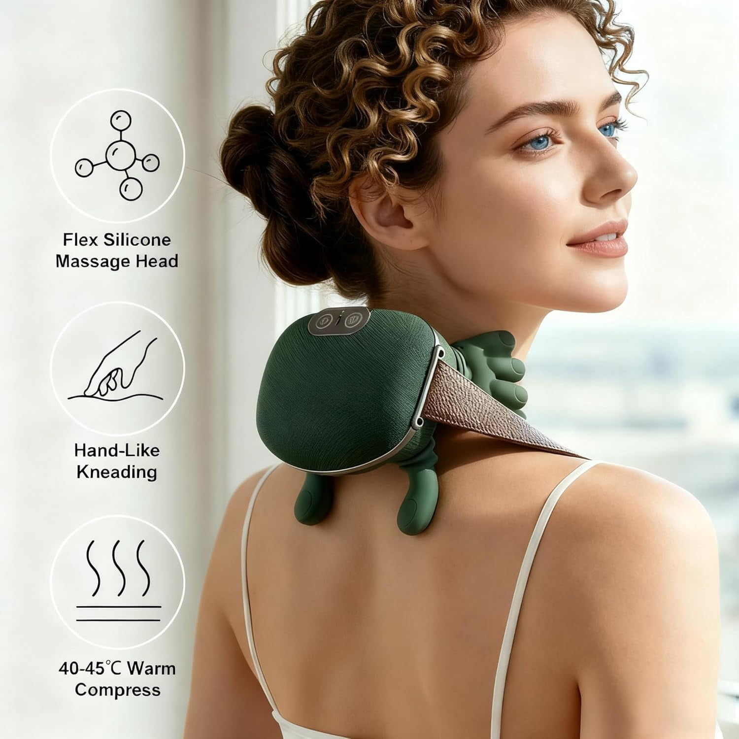 The Bionic 3D Neck & Shoulder Massager with Heat, 4D Shiatsu Deep Tissue Massage for Pain Relief, Cordless Rechargeable, Green