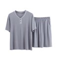 thumbnail image 4 of JTieacloth Men's Nightshirts Men's Summer V Neck Short Sleeve Top And Shorts Casual Style Pajama Loungewear Set Gray, 4 of 5