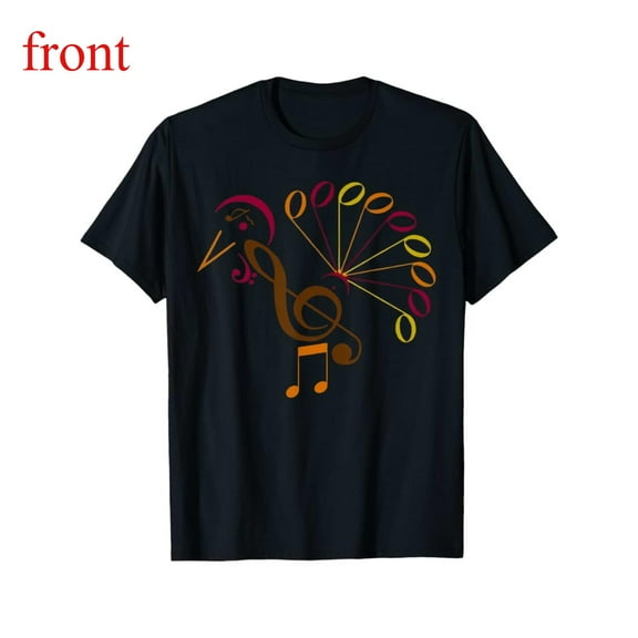 Music Turkey Tee Vibrant Notes Graphic Thanksgiving Teacher Top Short Sleeve Round Neck Black S-5XL