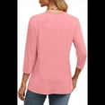 thumbnail image 4 of Blusas de Mujer con Mangas 3/4 y Cuello en V, Estilo Túnica Informal, Básicas, Holgadas Rosa XL, 4 of 6