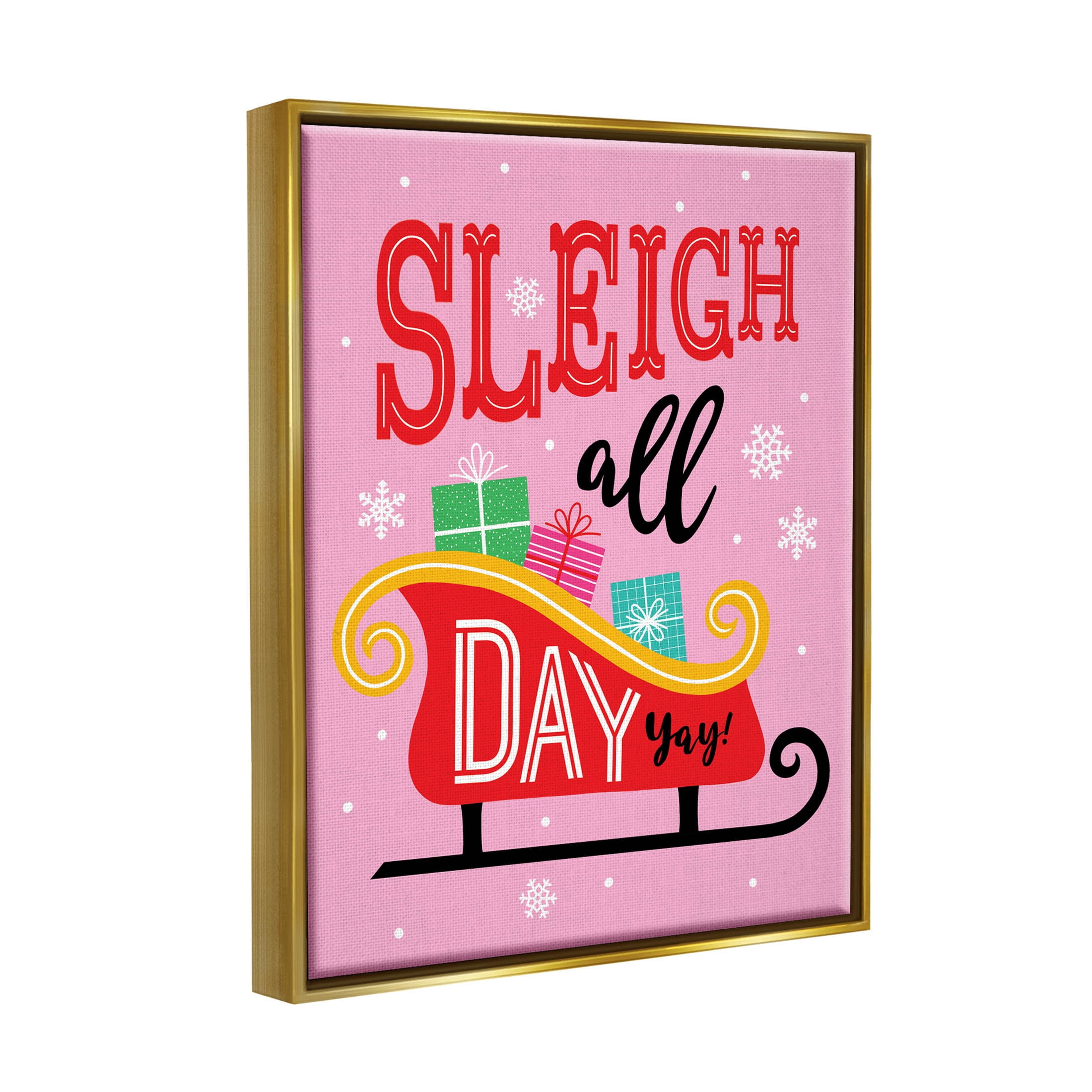 Sleigh All Day Bold Gift Sled Holiday Graphic Art Metallic Gold Framed Art Print Wall Art