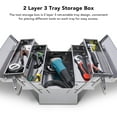 thumbnail image 4 of Boîte de Rangement à Outils 2 Couches 3 Plateaux en Acier Inoxydable Cantilever Accessoire Pliable Valise Multifonction Portable pour Ateliers Garages Ateliers Réparations Maisons avec Poignée, 4 of 8
